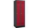 Schäfer Shop Genius Kleiderspind mit Sockel, 2 Abteile, Zylinderschloss, anthrazit RAL 7016/rot