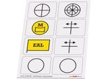 Taktische Zeichen Taktifol Einrichtungen-Leitung, rechteckig, selbsthaftend, beschriftbar, trocken abwischbar, L 46 x B 32 mm, mehrfarbig, 8 Zeichen