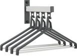 Wandgarderoben-Element – epoxidbeschichtet (mattsilber/tiefschwarz RAL 9005), Kleiderstange, 4 Einzelhaken (Abstand 70 mm, Traglast je Haken 10 kg), inkl. 4 Kleiderbügel, H 300 × B 450 × T 280 mm