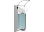 Seifenspender Ingo-Man, Wandmontage, manuell, bis 1000 ml, B 95 x T 170 x H 350 mm, Aluminium & Stahl, inkl. 500 ml Desinfektionsmittel