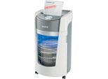 Leitz IQ OptiMax Office Aktenvernichter, Mikropartikelschnitt 2 x 15 mm, P-5, 35 l, 10 Blatt Schnittleistung, Rotationstechnologie, mit Rollen, weiß