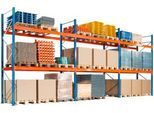 Schulte Palettenregal, Grundregal, B 8444 x T 1100 x H 4000 mm, 3 Ebenen, Palettengewicht bis 500 kg, Feldlast 5287 kg, blau/orange