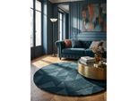 Wollteppich geometrisch Petrol Ø160 cm - DEBEN Kadima Design