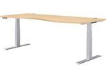 Schäfer Shop Genius Schreibtisch MODENA FLEX, elektrisch höhenverstellbar, Freiform, Ansatz rechts, B 1800 mm, Ahorn/weißalu