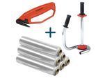 Komplett-Angebot Handwickelgerät, 6 Rollen Stretchfolie, transparent + Cuttermesser, gratis