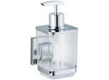 Seifenspender WENKO "Vacuum-Loc Modell Quadro", grau (chromfarben), Edelstahl, Kunststoff, Dosierspender, Seifenspender, Befestigen ohne Bohren, Edelstahl-Halterung, 340 ml