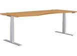 Schäfer Shop Genius Schreibtisch MODENA FLEX, elektrisch höhenverstellbar, Freiform, Ansatz links, B 1800 mm, Buche/weißalu