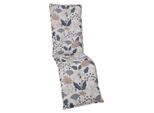 Relaxsesselauflage, Beige, Blau, Textil, Floral, Füllung: Schaumstoff, Vlies, 50x6x170 cm, Oeko-Tex® Standard 100, pflegeleicht, hochwertige Qualität, langlebig, für den Außenbereich geeignet, mittels Bändern zu befestigen, Gurtband befestigen, Outdoor-Kissen, Gartenstuhlauflagen, Hochlehner-Auflagen