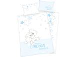 Babybettwäsche BABY BEST "Kleiner Lieblingsmensch", blau, B/L: 100cm x 135cm, 1 Stk., 1 Stk., Flanell, B/L: 60cm x 40cm, Flanell, Obermaterial: 100% Baumwolle, Bettwäsche, mit niedlichem Teddy-Motiv und Schriftzug