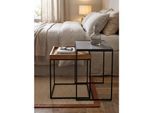 Couchtisch Set – 2-teilig Eckig Mango Massivholz Steinoptik Metall Industrial