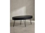 Couchtisch in Mango-Massivholz und Metall, 100x50x40 cm, Oval, mit Schublade, Stauraum und Haarnadelbeinen