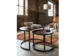 Couchtisch 2er Set Mango Massivholz Metall Rund Industrial, Dunkelbraun 41x60x41 cm