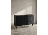Sideboard – Schwarz/Eiche-Dekor, 120x80x40 cm, mit Türen und Schubladen, Metallbeine