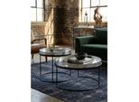 Couchtisch 2er Set Metall Rund Hammerschlag Abnehmbares Tablett, Silbern 56x56x33 cm