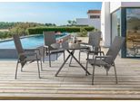 Garten-Essgruppe DESTINY "COSTA BARLETTA 4 HL + Tisch Ø110cm anthrazit", grau (anthrazit), Sitzmöbel-Sets, Garten-Essgruppe, Aluminium, Textilene, HPL