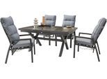 Garten-Essgruppe DESTINY "GARDA 4 HL + Ausziehtisch 160/210x100cm, anthrazit", grau (anthrazit), B:62cm T:67cm, Sitzmöbel-Sets, Garten-Essgruppe, Aluminium, Keramikplatten