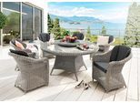 Garten-Essgruppe DESTINY "MALAGA LUNA 6 Se + Tisch Ø 150x75cm vintage weiß", weiß (vintage weiß), Polyester, Aluminium, Polyester, Polyrattan, Sitzmöbel-Sets, Garten-Essgruppe, Aluminium, Polyrattan