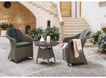 Balkonset DESTINY "MALAGA 2 Se + Kaffeetisch Ø 60x55cm, vintage grau", silber (edelstahl gebürstet), Polyester, Sitzmöbel-Sets, Balkonset, Aluminium, Polyrattan