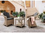 Balkonset DESTINY "MALAGA MERANO 2 Se + Beistelltisch 46x46cm, natur meliert", braun (natur, meliert, natur, beige, natur, beige), B:62cm H:85cm T:70cm, Aluminium, Polyrattan, Sitzmöbel-Sets, Balkonset, Aluminium, Polyrattan