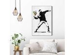 Wandbild REINDERS "Banksy - flower bomber", schwarz (farbe bild(er): schwarz), B:60cm H:90cm T:3cm, MDF, Bilder, Wandbild