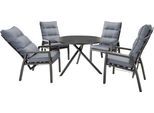 Garten-Essgruppe DESTINY "GARDA BARLETTA 4 HL + Tisch Ø110 cm, anthrazit", grau (anthrazit), B:62cm T:67cm, Sitzmöbel-Sets, Garten-Essgruppe, Aluminium, HPL