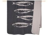 Wohndecke PAD "FISH", grau, B:150cm L:200cm, Mischgewebe, Wohndecken, Wohndecke, Made in Europe, Wendefunktion, Motiv Fische, 150x200 cm