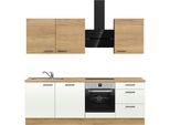 Küchenzeile NOBILIA "MIAMI", NEU: individuell anpassbar mit gratis Profi-Beratung", küche: weiß, korpus: eiche sierra nachbildung, arbeitsplatte: eiche sierra nachbildung, B:240,3cm H:216,6cm T:60cm, Komplettküchen-Sets, Küchenzeile, vormontiert, Breite 240 cm, Ausrichtung wählbar, wahlw. mit E-Geräten