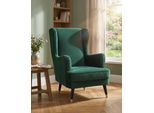 Ohrensessel HOME AFFAIRE "ZILLER, TV-Sessel, frei im Raum stellbar, in Cord und Samtvelours", grün, B:70cm H:105cm T:91cm, Holzgestell, Schaum-Polsterung, Holzbeine und pflegeleichter Bezug, Sessel, Ohrensessel, Holzfüsse mit dekorativen Metallhülsen, Traumhafter Relaxsessel