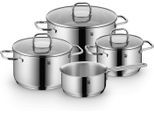 Topf-Set WMF "Inspiration Induktion, Kochtopf Set mit Glasdeckel", silber (edelstahlfarben), Töpfe, Topf-Set, für alle Herdarten geeignet, unbeschichtet, pflegeleicht, robust