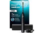 Elektrische Zahnbürste PHILIPS SONICARE "Series 5300", schwarz, ElektrozahnbürstenB:17,1cm H:23,2cm T:6cm, Elektrische Zahnbürste, mit Andruckkontrolle, 2 Intensitätsstufen, inkl. Ladegerät, Reiseetui, B:17,1cm H:23,2cm T:6cm