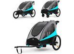 Fahrradkinderanhänger KINDERKRAFT "NAVA", Kinder, blau, Fahrradanhänger, 3in1 Fahrradanhänger, Buggy & Jogger, Hand- & Fußbremse, für 2 Kinder
