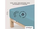 Spannbettlaken SCHLAFGUT "PURE Bio-Baumwolle mit Elasthan, 170 g/m², Bettlaken, Spannbetttuch", blau (petrol mid), 1 Stk., Jersey, 120-130x200-220 30cm, Jersey, Obermaterial: 95% Baumwolle, 5% Elasthan, Bettlaken, Spannbettlaken, PREMIUM Laken für Matratzen bis 30cm Höhe, dehnbar blickdicht, straff