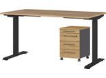 Büromöbel-Set GERMANIA "Agenda", schwarz (grandson, eiche, nachbildung, schwarz), B:140cm T:80cm, Holzwerkstoff, Kunststoff, Metall, Arbeitsmöbel-Sets, Büromöbel-Set, Set bestehend aus höhenverstellbarem Schreibtisch und Rollcontainer
