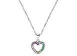 Kette mit Anhänger PRINZESSIN LILLIFEE "Herz", bunt (silberfarben, pink, rosa, gelb, blau, grün), Halsketten, Mädchen, Silber 925 (Sterlingsilber), L: 38, mit Zirkonia (synth.)