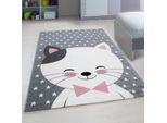 Spielteppich TASNA in Rosa, mit Katzen-Motiv, 160 x 230 cm