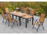 Garten-Essgruppe MERXX "Santorin", grau (graphit, natur), Aluminium, Massivholz, Sitzmöbel-Sets, Garten-Essgruppe