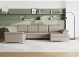 Wohnlandschaft DOMO COLLECTION "FRANZI 344x206x81 cm, elegant, komfortabel", braun (schlamm), Sofas, B/H/T: 344cm x 81cm x 206cm, Webstoff fein, Recamiere rechts, ohne Funktion, Flachgewebe (100% Polyester);Chenille (100% Polyester), Wohnlandschaft, U-Form, Recamiere rechts, schlamm, B/T: 344/206 cm, B:344cm H:81cm T:206cm