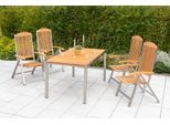 Garten-Essgruppe MERXX "Keros", braun, B:60cm H:118cm T:105cm, Edelstahl, FSC-zertifiziertes Massivholz, Sitzmöbel-Sets, Garten-Essgruppe, 4 Klappsessel mit Tisch
