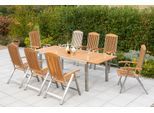 Garten-Essgruppe MERXX "Keros", braun, B:60cm H:118cm T:105cm, Edelstahl, FSC-zertifiziertes Massivholz, Sitzmöbel-Sets, Garten-Essgruppe, 8 Klappsessel mit ausziehbarem Tisch