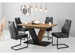 Essgruppe HELA "EMS Tisch 140-180x90 cm ausziehbar, Esstisch inkl. 4 Stühle", grau (evoke eiche, schwarz, vt anthrazit, vintage anthrazit, grau), Samtvelours, Synchron-Auszug, Samtvelours, Sitzmöbel-Sets, Essgruppe, Ausziehtisch Freischwinger, Stuhl mit Federkern, Bestseller