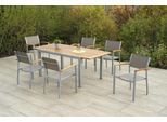 Garten-Essgruppe MERXX "Naxos", grau (silber, grau, natur), Aluminium, Massivholz, Stoff, Sitzmöbel-Sets, Garten-Essgruppe