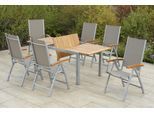 Garten-Essgruppe MERXX "Naxos", grau (silber, grau, natur), Aluminium, Massivholz, Stoff, Sitzmöbel-Sets, Garten-Essgruppe