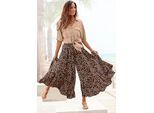Hosenrock LASCANA "mit extra weitem Bein", Damen, Gr. 48, braun (braun, bedruckt), Web, Obermaterial: 100% Polyester, bedruckt, figurumspielend knöchelfrei, Röcke Hosenrock, Culotte, extra weites Bein, luftige Sommerhose, Schlupfhose, Topseller