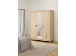 Drehtürenschrank HOME AFFAIRE "Madrid, Schrank, Kleiderschrank", jackson hickory, B:150cm H:199cm T:58,4cm, FSC-zertifizierter Holzwerkstoff, Schränke, Drehtürenschrank, Skandinavisches Design, Wahlweise Leder- oder Metallgriffe, Spiegel