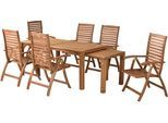 Garten-Essgruppe MERXX "Paraiba", braun (braun, braun, braun), Massivholz, Sitzmöbel-Sets, Garten-Essgruppe, 6 Klappsessel, 5-fach verstellbar, Ausziehtisch