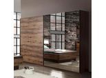 Schwebetürenschrank FORTE "Jacky, mit Spiegelpaneele, Metallgriffe", braun (schlammeichefarben, schwarzeichefarben), B:270cm H:210cm T:61cm, FSC-zertifizierter Holzwerkstoff, Schränke, Schwebetürenschrank