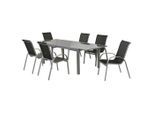 Gardenson , Schwarz, Silberfarben , Metall, Textil , Uni , Stuhl klappbar, Tisch mit Glasplatte ,