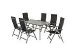 Gardenson , Schwarz, Silberfarben , Metall, Textil , Uni , Stuhl klappbar, Tisch mit Glasplatte, Rückenlehne mehrfach verstellbar ,