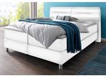 Boxspringbett MAINTAL, weiß, Kunstleder, Liegefläche B/L: 160cm x 200cm, H3, 7-Zonen-Kaltschaummatratze, Bezug bei beige, anthrazit und hellgrau: pflegeleichter Strukturstoff (100% Polyester);Bezug bei weiß und schwarz: Kunstleder (100% Polyurethan);Spiegelfläche der Matratzen: Material angeben (100% Polyester), Komplettbetten, Boxspringbett, inkl. Topper