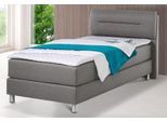 Boxspringbett MAINTAL, grau (hellgrau), Strukturstoff, Liegefläche B/L: 100cm x 200cm, H3, Bonnell-Federkernmatratze, Bezug bei beige, anthrazit und hellgrau: pflegeleichter Strukturstoff (100% Polyester);Bezug bei weiß und schwarz: Kunstleder (100% Polyurethan);Spiegelfläche der Matratzen: Material angeben (100% Polyester), Komplettbetten, Boxspringbett, inkl. Topper